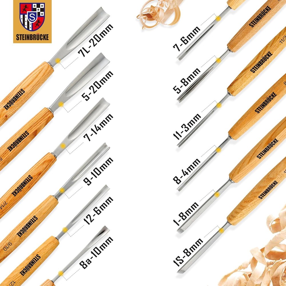 Professional Wood Carving Hand Chisel Set Woodworking Lathe Gouges Tool 12 Piece