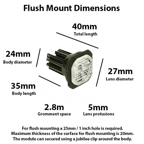 ROUND BUTTON LOW PROFILE FLUSH FIT AMBER LED STROBE EMERGENCY WARNING LIGHT