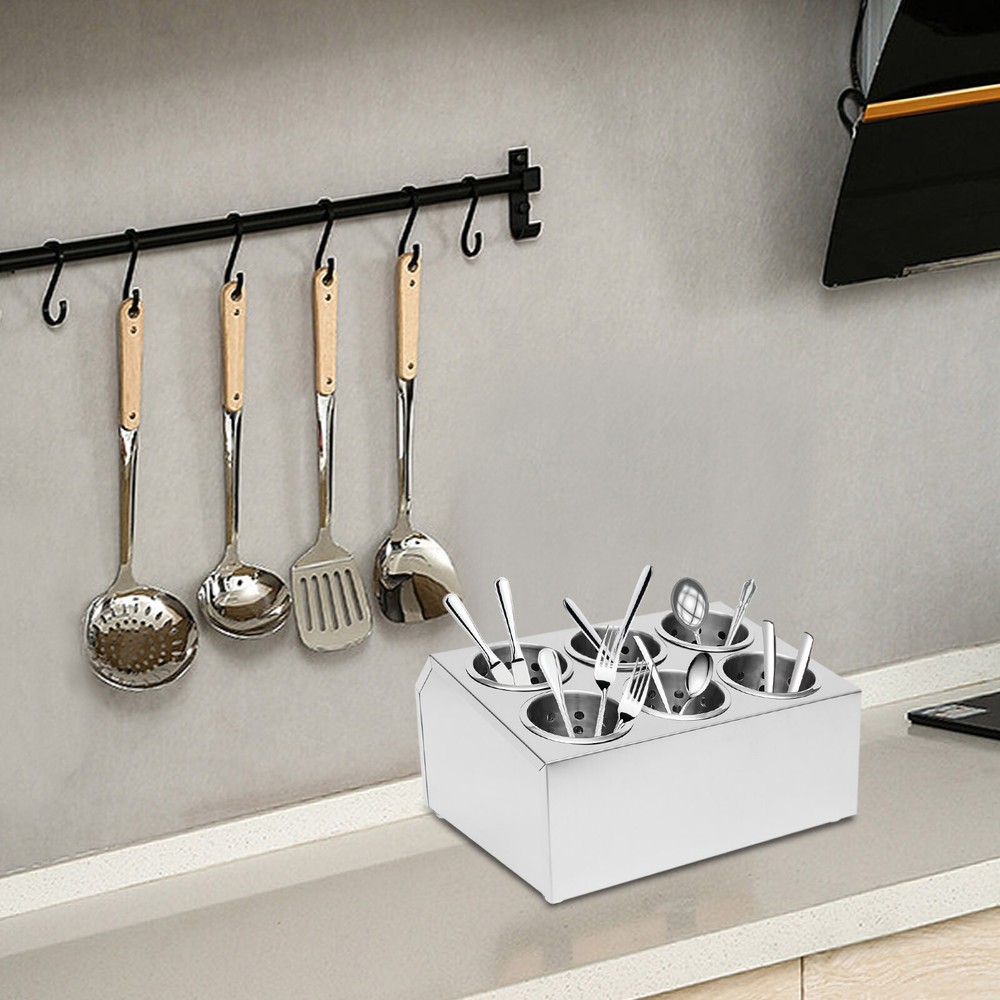 6-Grids Flatware Cylinder Holder Kitchen Utensils Storage Organizer Stainless