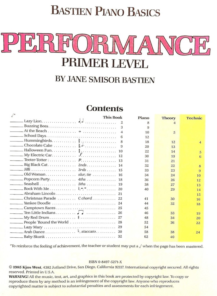 Bastien Piano Basics - Performance, Primer Level