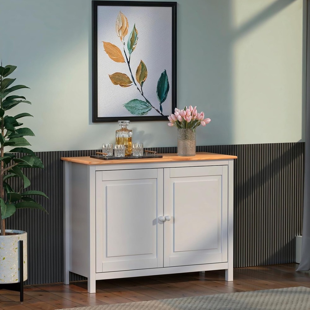 Solid Wood Sideboard Buffet Cabinet with Doors - Adjustable Shelves