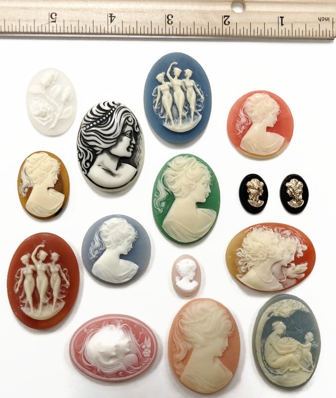 15 Vintage Acrylic Cameos (Hong Kong, Japan, West German) DIY Jewelry Making C81