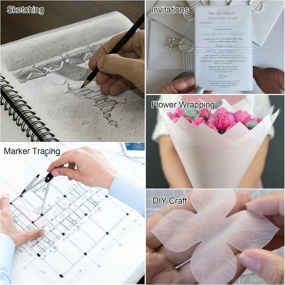 120 Sheets Tracing Paper for Drawing, 8.5”x 11”（120 Sheets）, Translucent