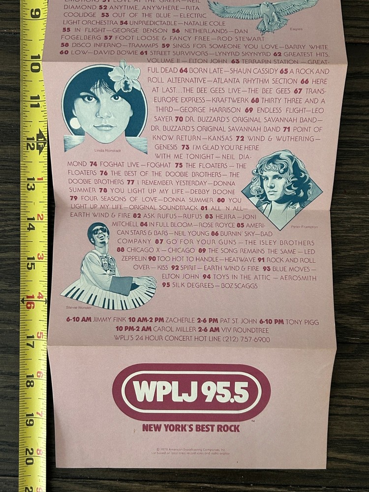 KISS Radio Survey Love Gun Top Albums 1977 WPLJ Vintage Kiss Aucoin Stevie Nicks