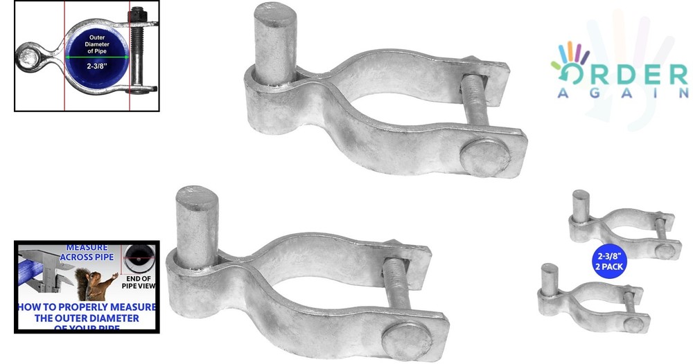2-3/8" Galvanized Chain Link Fence Gate Post Hinge Pack of 2 Rustproof