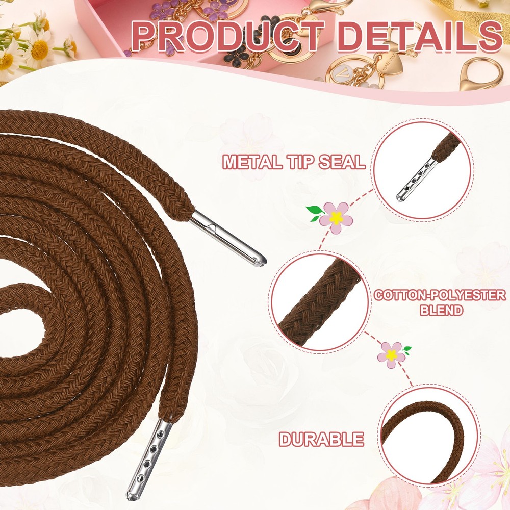 6 Pcs Hoodie Strings Drawstring Cords with Easy Threader (Brown)