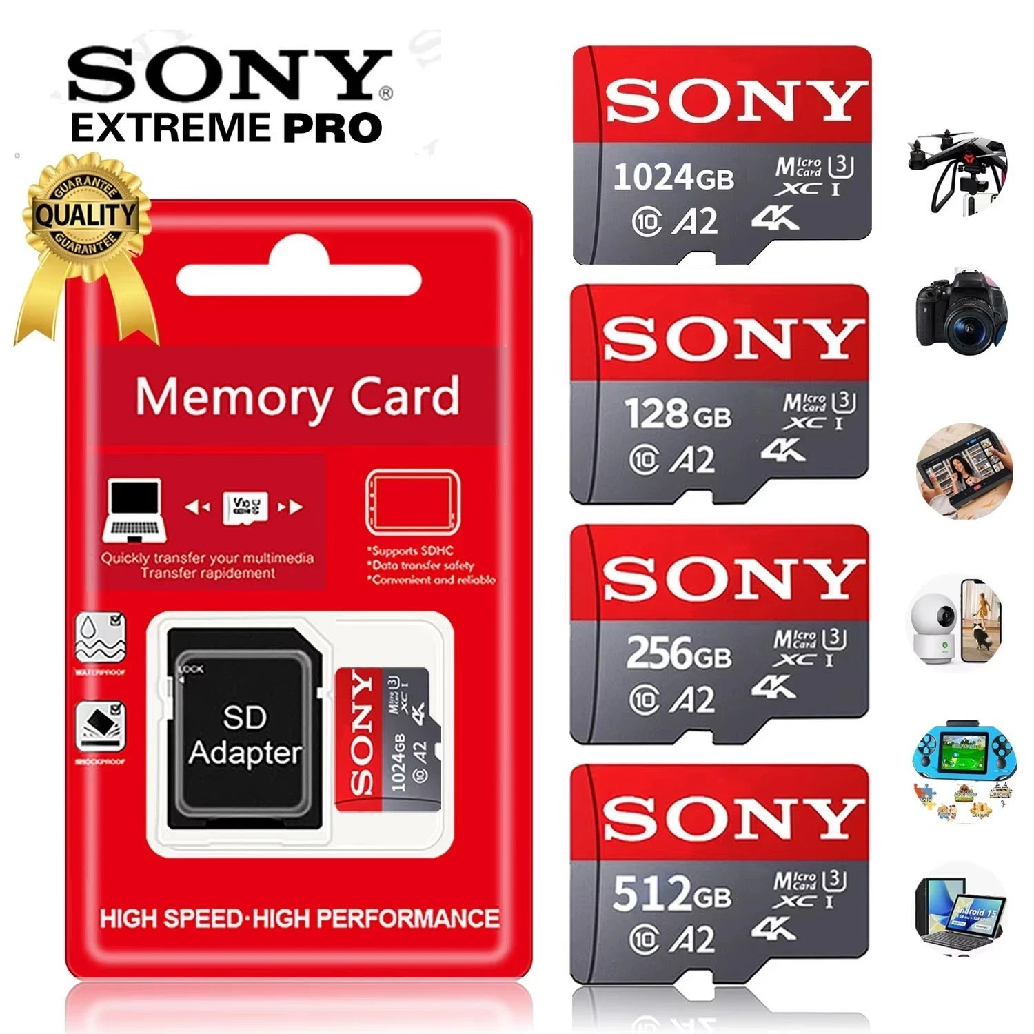 Sony Micro SD Card 128GB 256GB 512GB 1TB U3 A2 Class 10 High Speed Work*