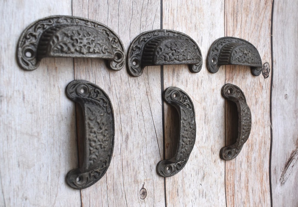 Vintage Style cast iron Cup cabinet drawer door knobs handles pull rustic 6 pcs