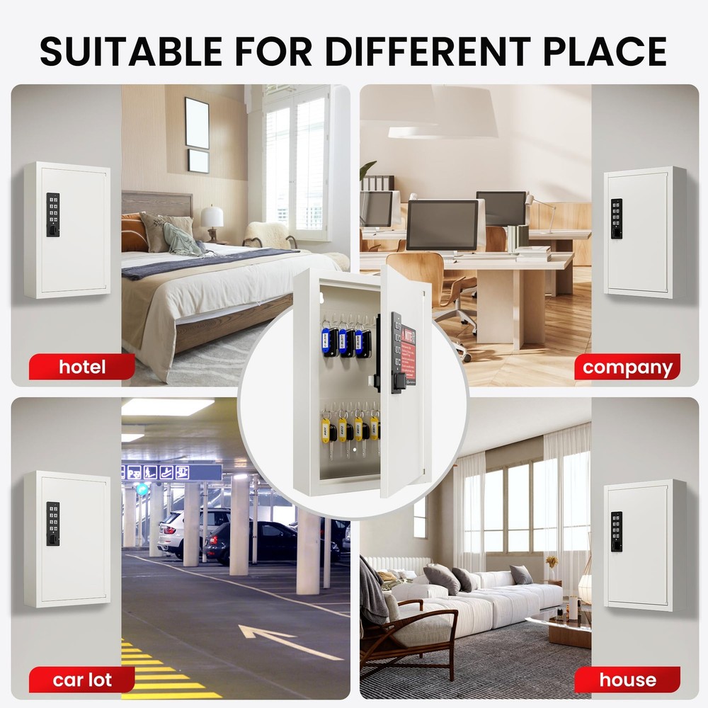 40 Keys Electronic Key Lock Box for Keys with Code, Private/Public/Password H...