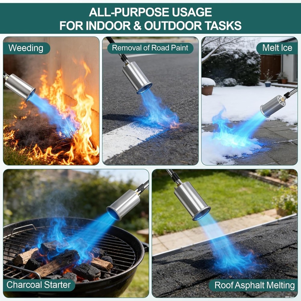 Weed Torch with Push Button Igniter, Propane Burner Flame Weeder Torch for Weeds