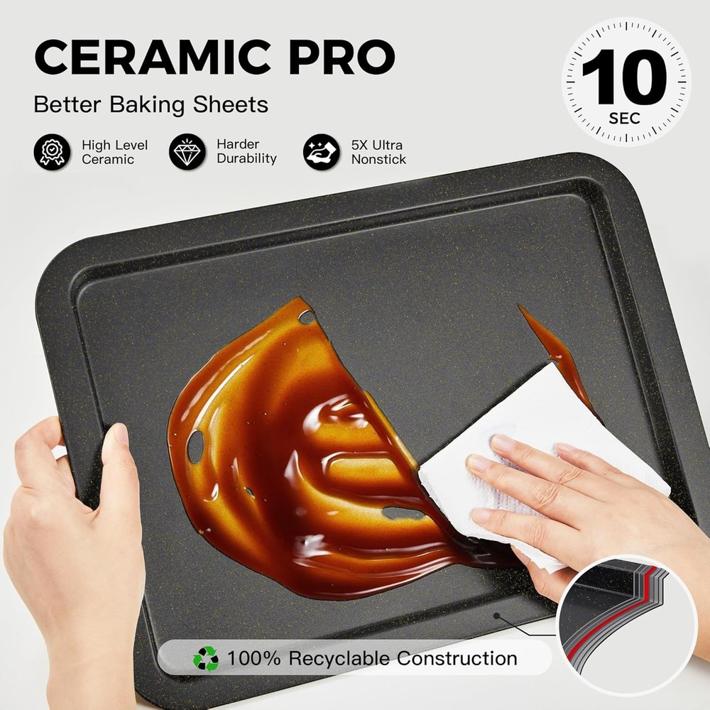 Ceramic Baking Sheet Pan Set Cookie Sheet Oven Bakeware Sets W/ Wider Grips 3