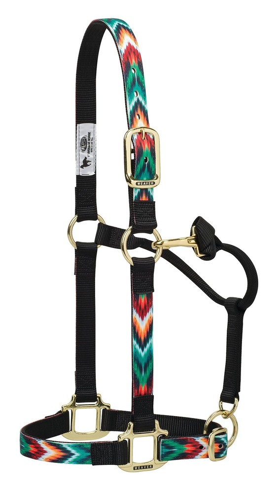 Adjustable Nylon Horse Halter with Patterned Webbing & Throat Snap  Average