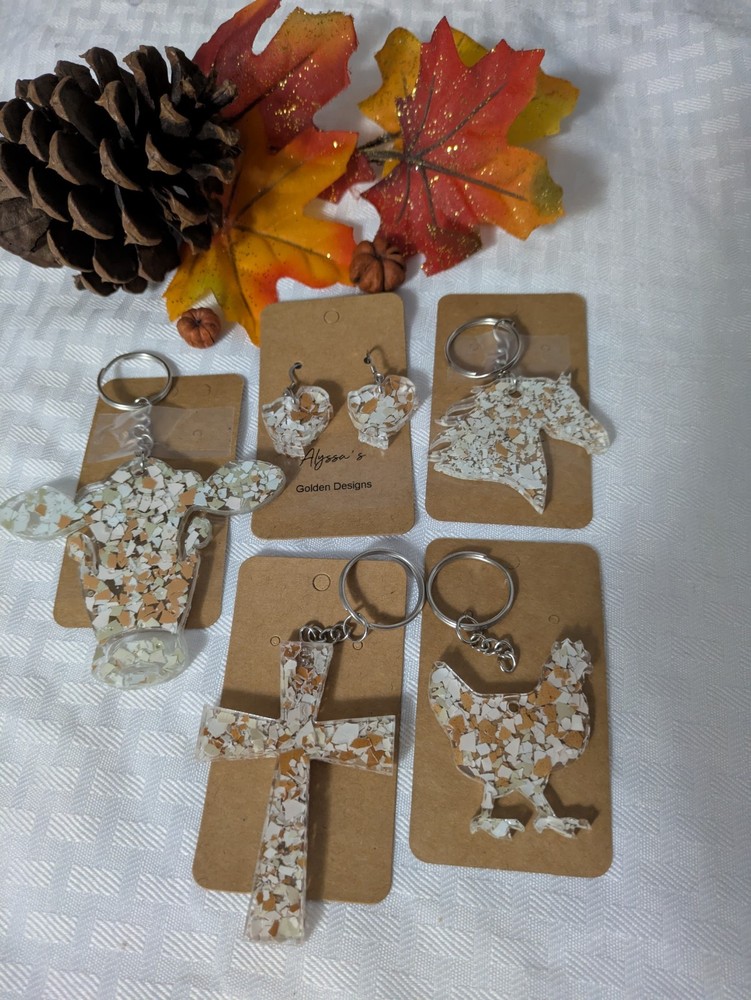 Handmade Egg Shell Keychains And Earrings