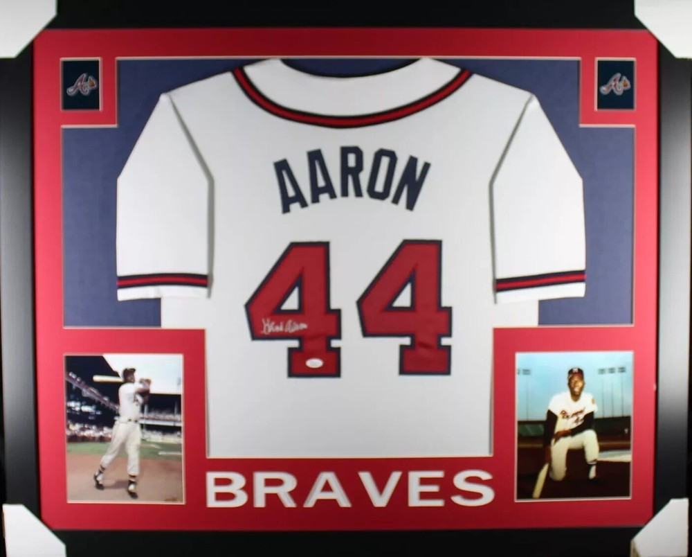 HANK AARON Signed/Autographed Custom Jersey Framed 35x43  - JSA