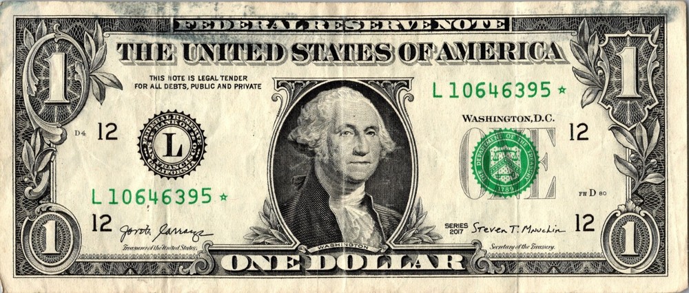 2017 L Star Note FANCY SERIAL NUMBER ONE DOLLAR Regular Run