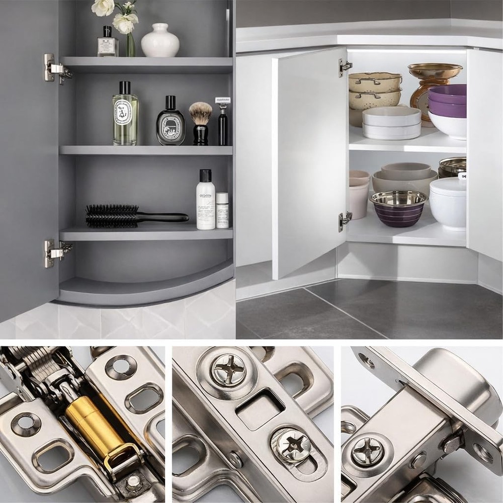 2-Pack Frameless Concealed Cabinet Hinges, Soft-Close, 2D Adjustable (Half-Ov...