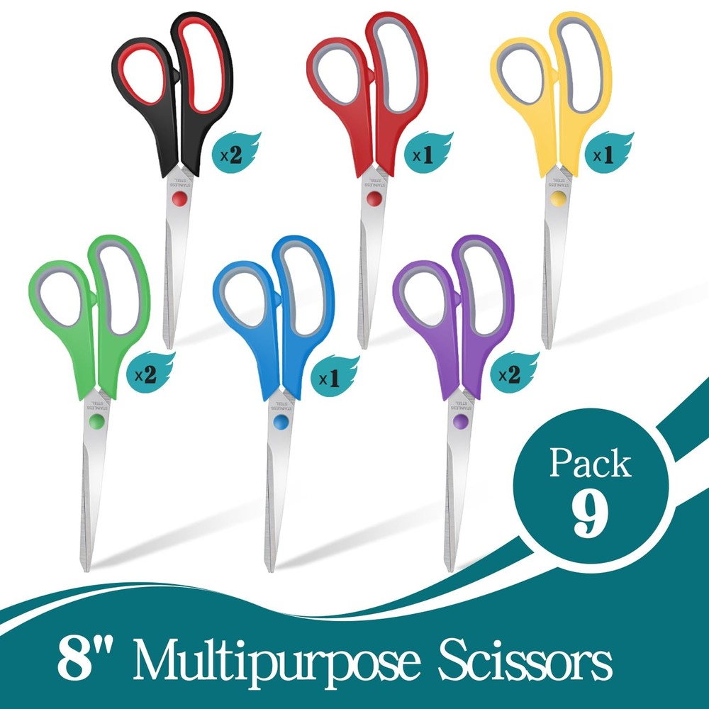 9 Packs 8" Sewing Craft Scissors Bulk,Multipurpose Heavy Duty Sharp Paper Sci...