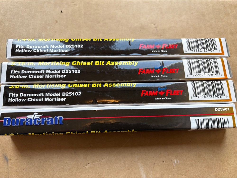 Duracraft Mortising Chisel Set D25900 Chisel sizes: 1/4" 5/16" 3/8" 1/2"