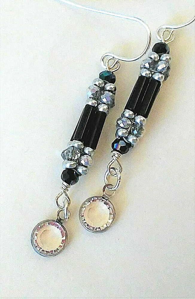 Handmade Black Crystal Dangle Earrings