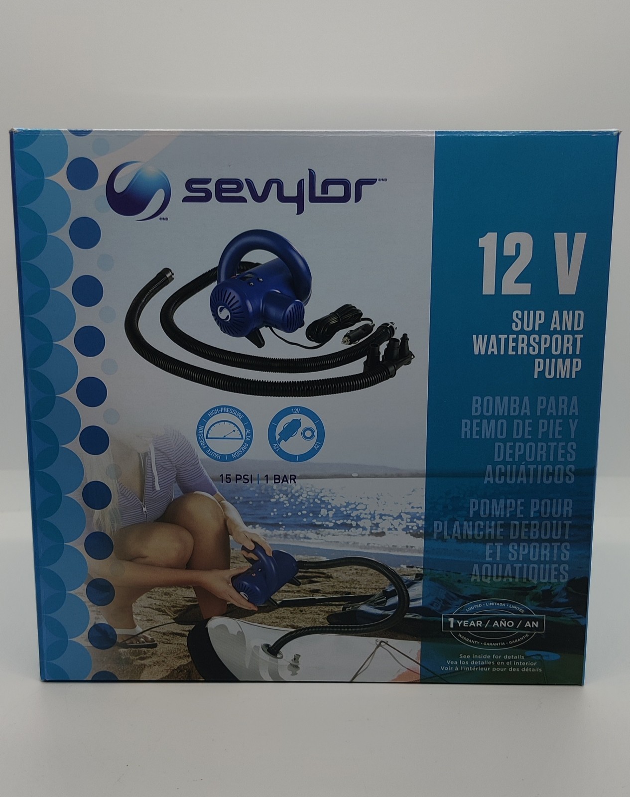 Sevylor 12V SUP Watersport Pump Auto Shutoff 15 PSI Universal Adapters