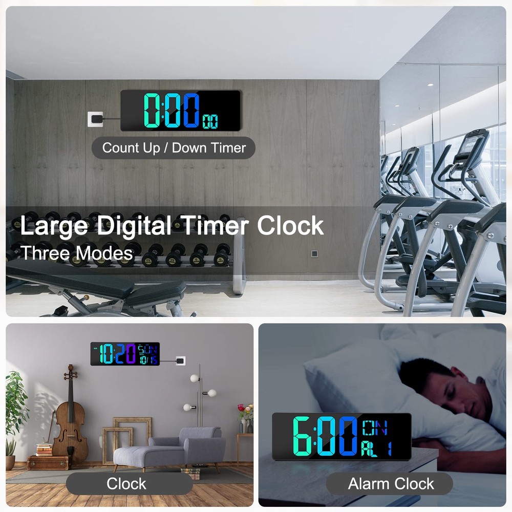 Large Digital Wall Clock with Remote Control 17 Inch LED Large Display Count ...