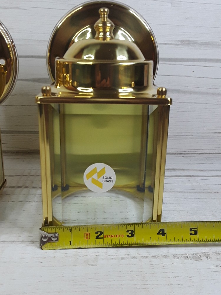 Vintage Solid Brass Square Straight Side Beveled Glass Wall Sconces 90's