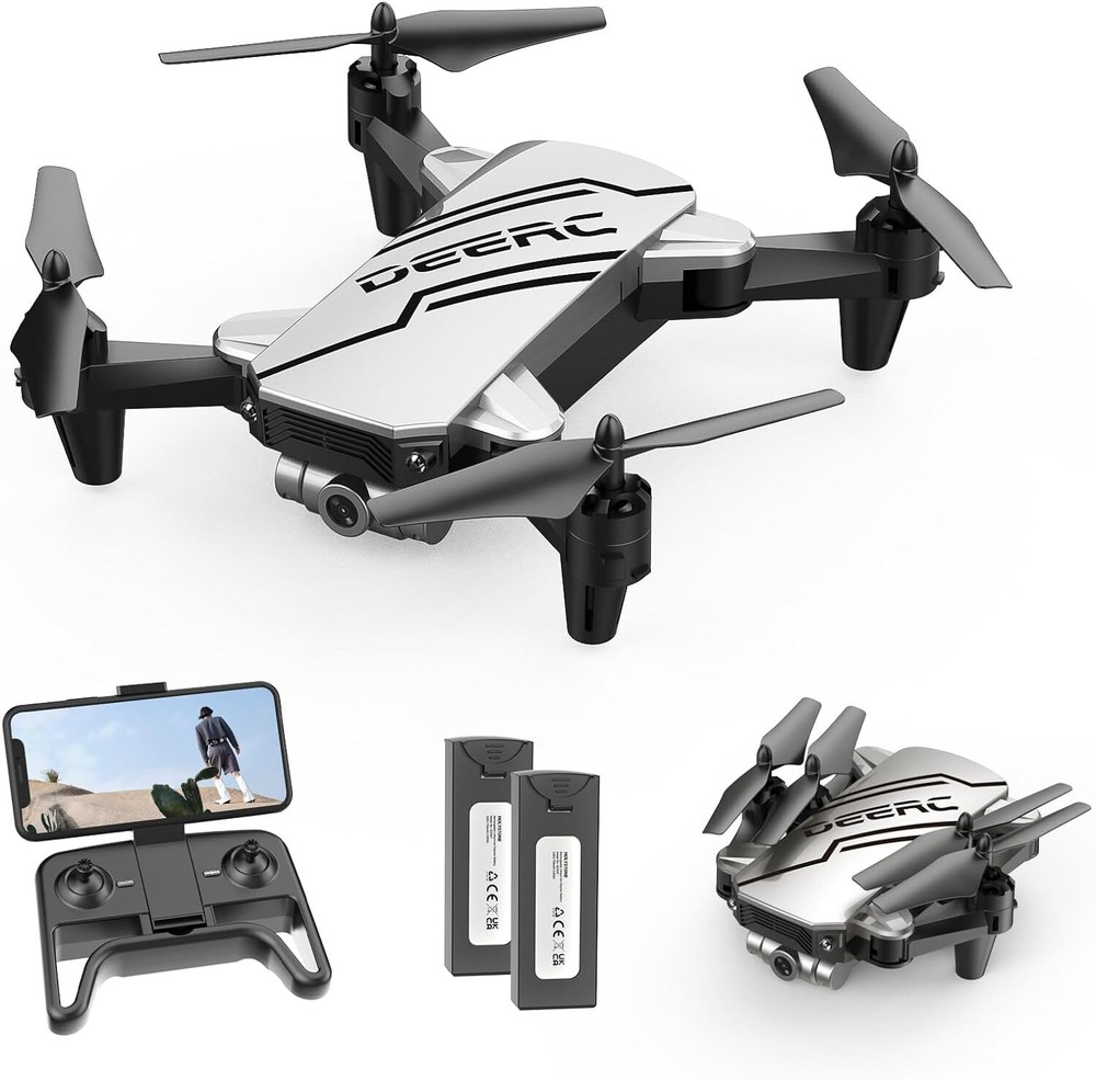 DEERC D20 Silver Mini Drone with 720P HD FPV Camera 2Batteries Headless Kid Gift