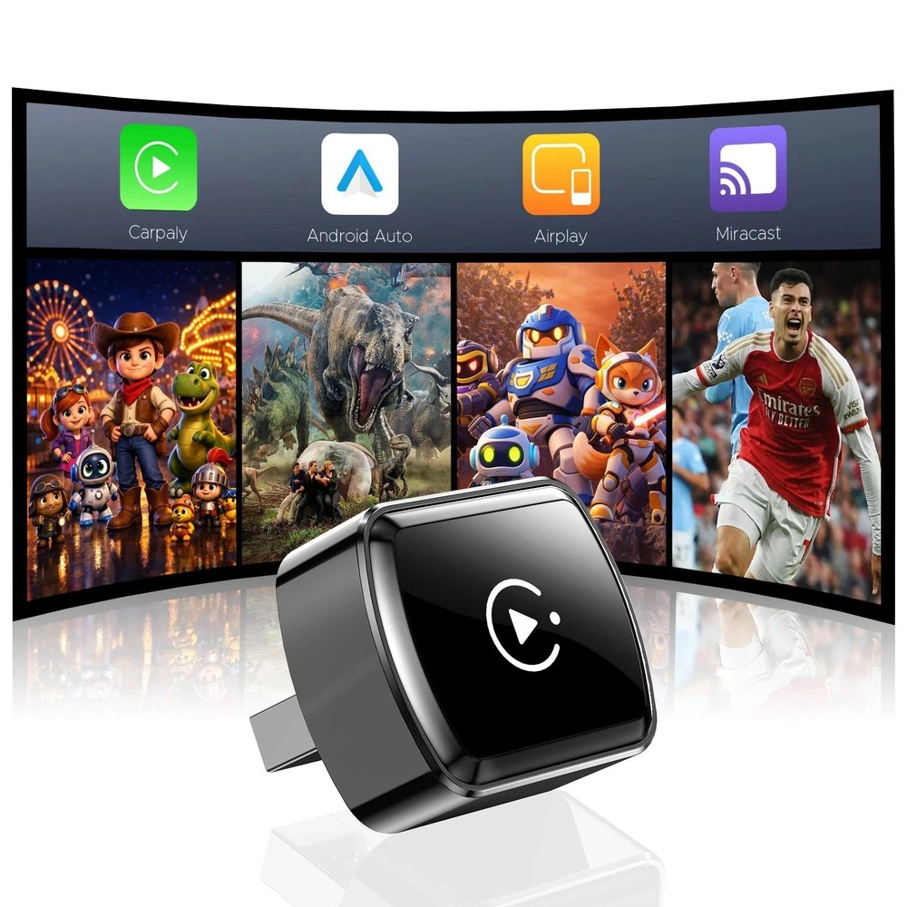 4-in-1 Wireless CarPlay Android Auto Adapter Plug & Play USB for iPhone Android