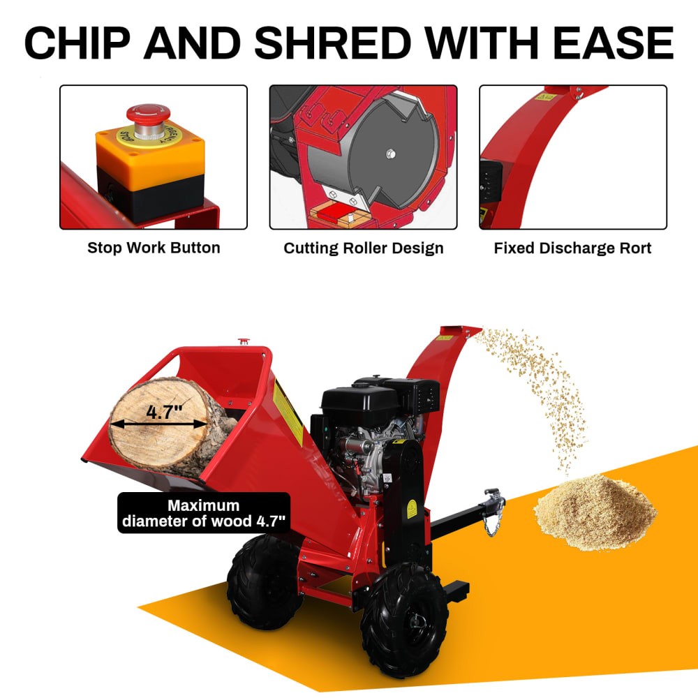 4.7”-6" Gas Powered Wood Chipper 420cc 15HP Gasoline Engine Leaf Branch Shredder