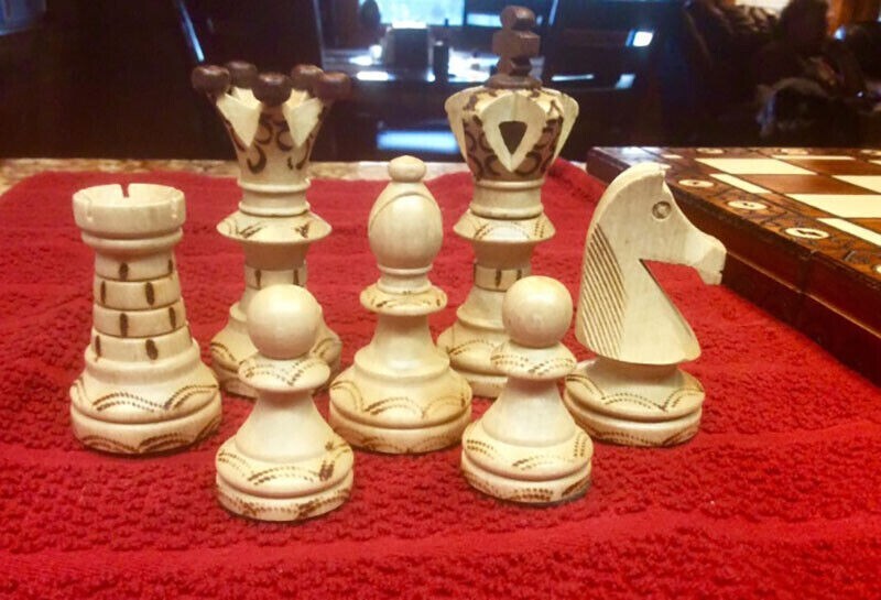 Large Handmade Wooden Chess Set 21" Hand Carved Board Pieces Full Vintage Game