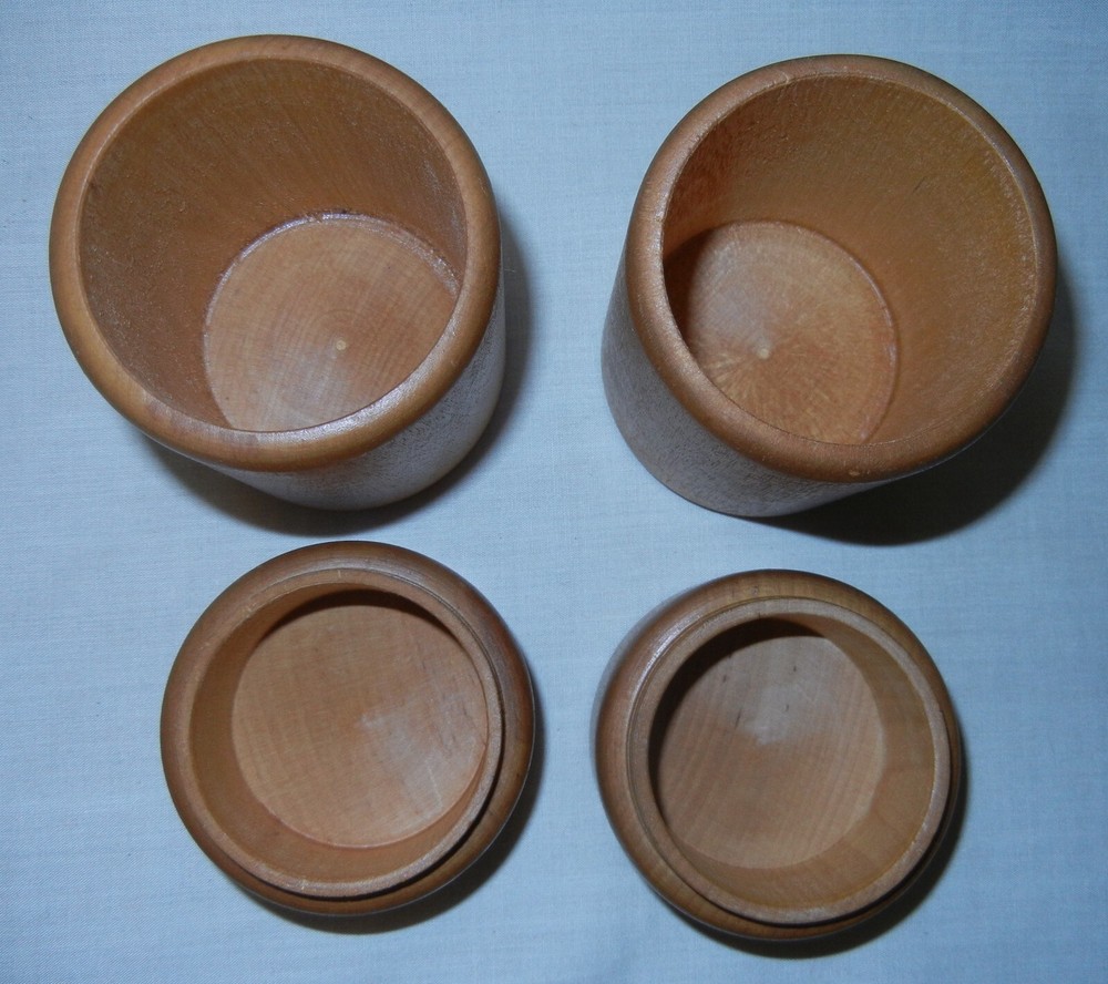 Two (2) Lamson Tree Spirit Solid Cherry Wood Spice Containers - Unused