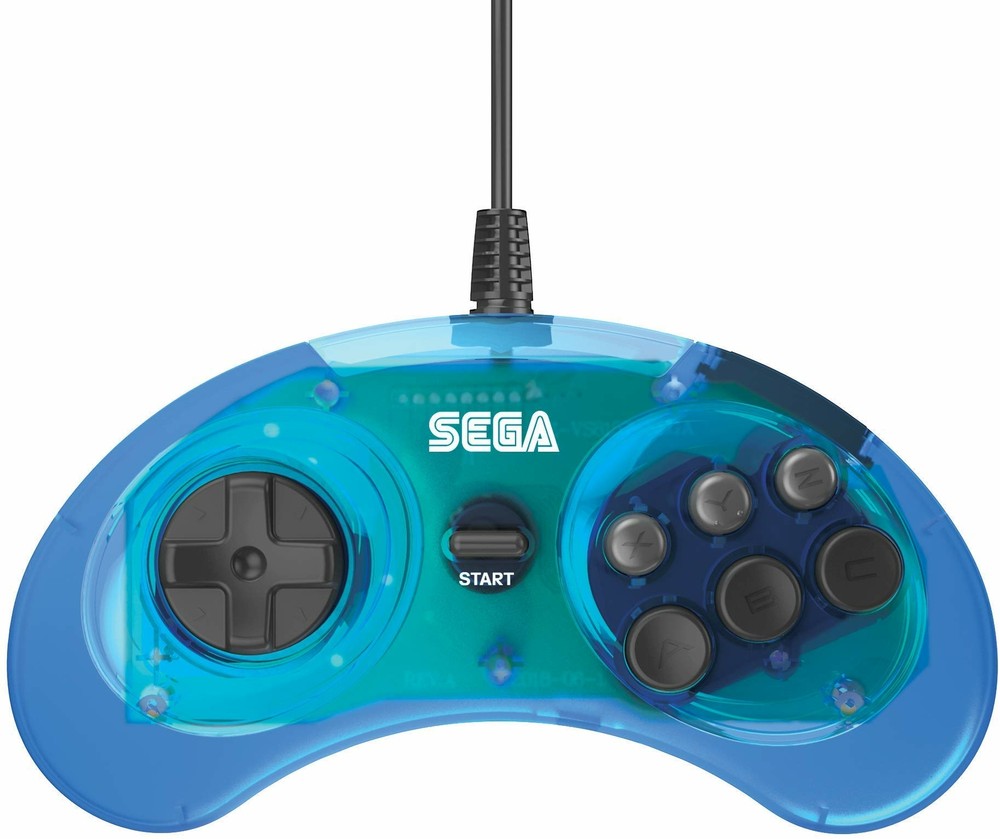 Retro-Bit Official Sega Genesis Controller 6-Button Arcade Pad - Clear Blue