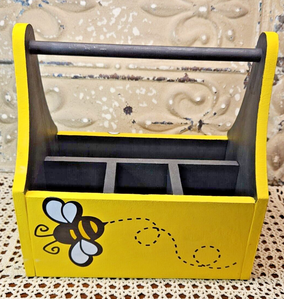 Handmade Yellow and Black Bumblebee Multi-Compartment Toolbox Garden Caddy