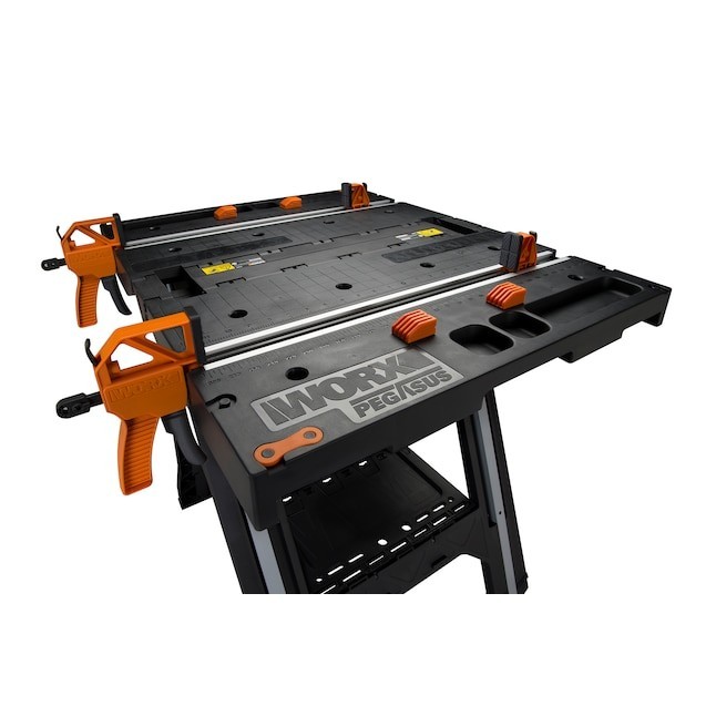 WORX Pegasus Work Table 25'' Portable Folding Workbench Black Orange
