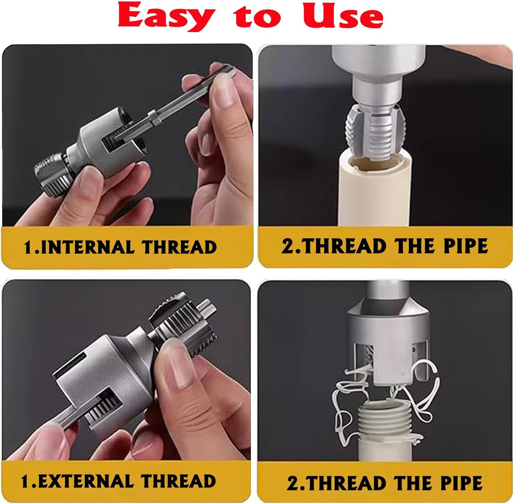 PVC Pipe Threader Kit, 3 Piece Set, 1/2" 3/4" 1" NPT Sizes, Dual-Function Intern