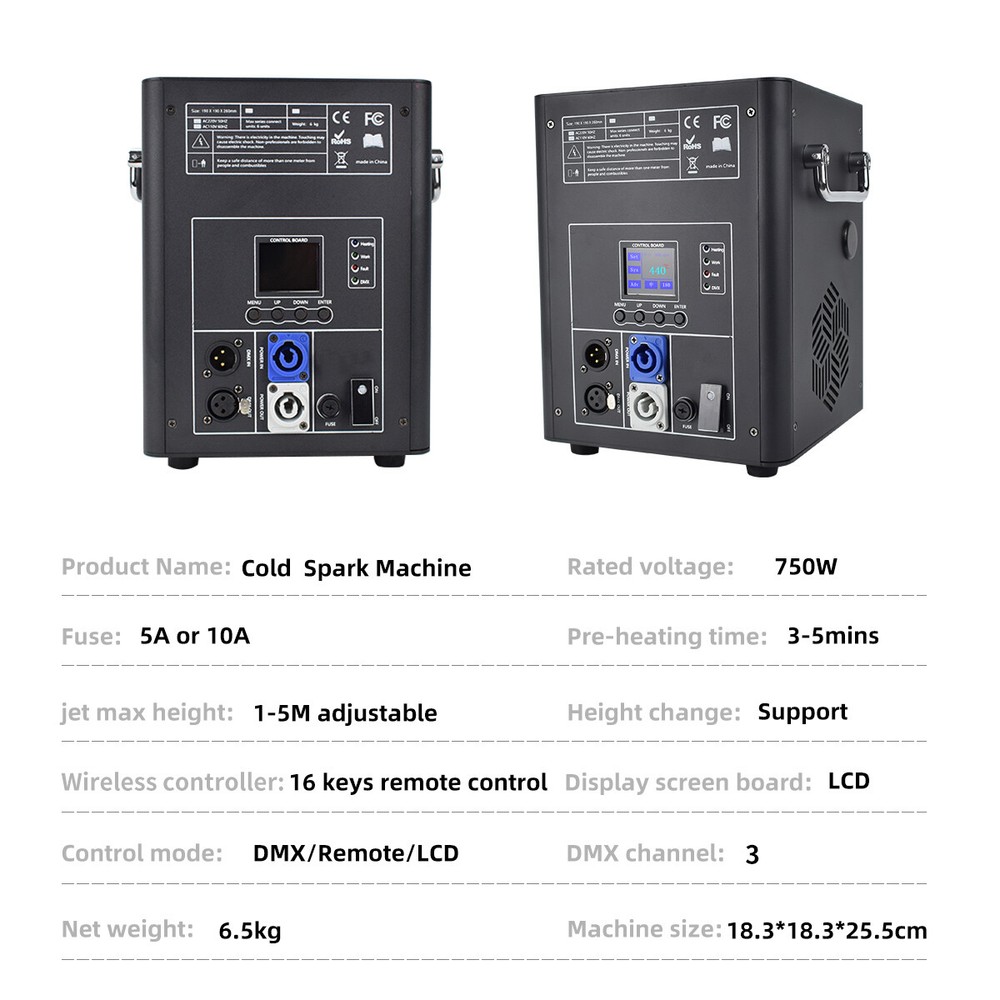 2PCS 750W Large Cold Spark Machine LCD Screen Stage Effect DMX Wedding with CASE