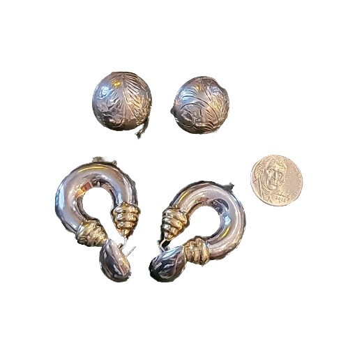 Vintage Sterling Silver 925 Earrings 2 Pair Thailand Substantial Silver