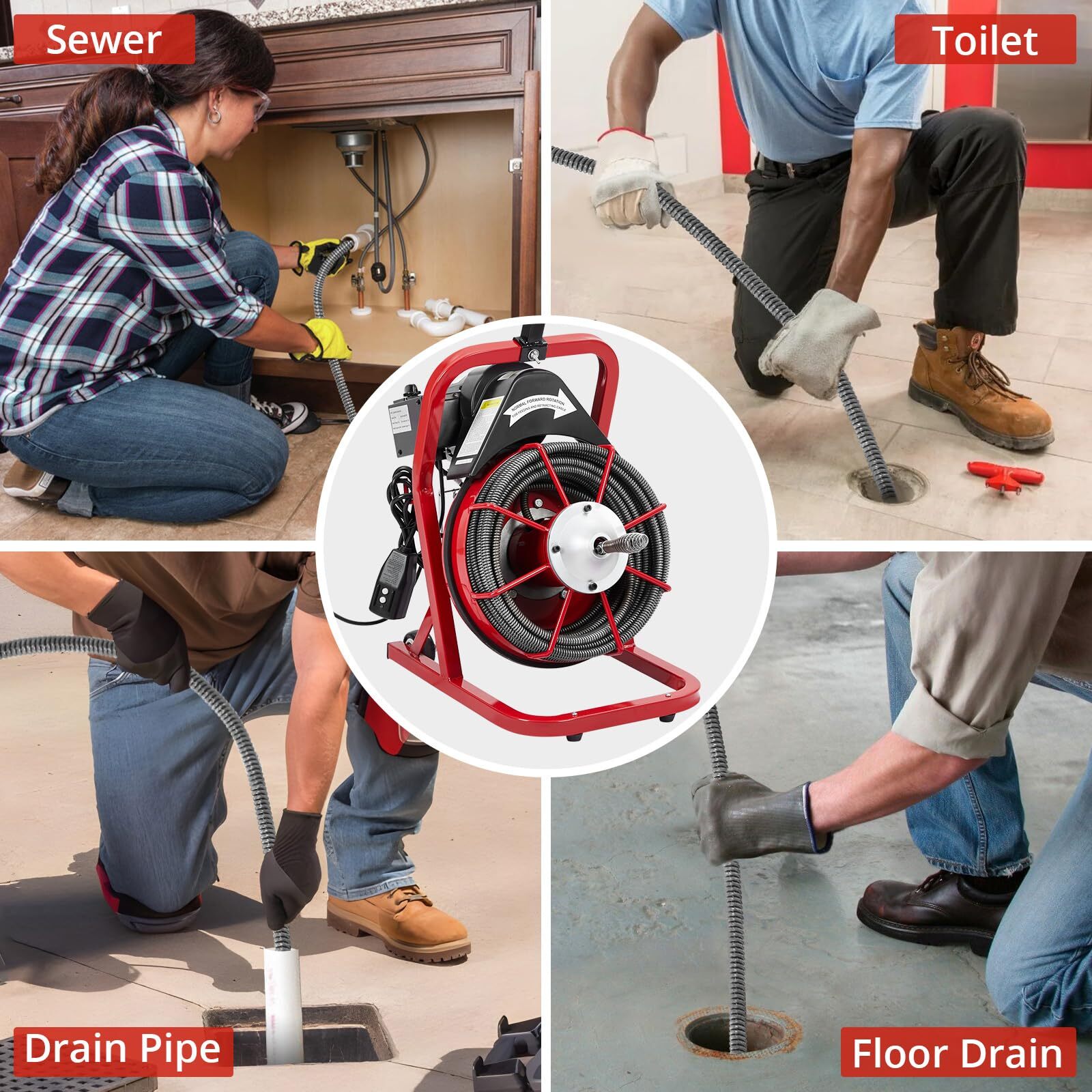 75 FT x 1/2 inch Electric Drain Cleaner Machine Drain Auger Auto Feed With Kits