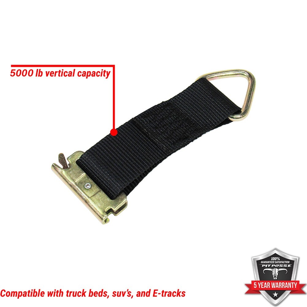 Pit Posse E-Track Strap D Ring Anchor Tie Down w/ Spring Adapter - Secures Cargo