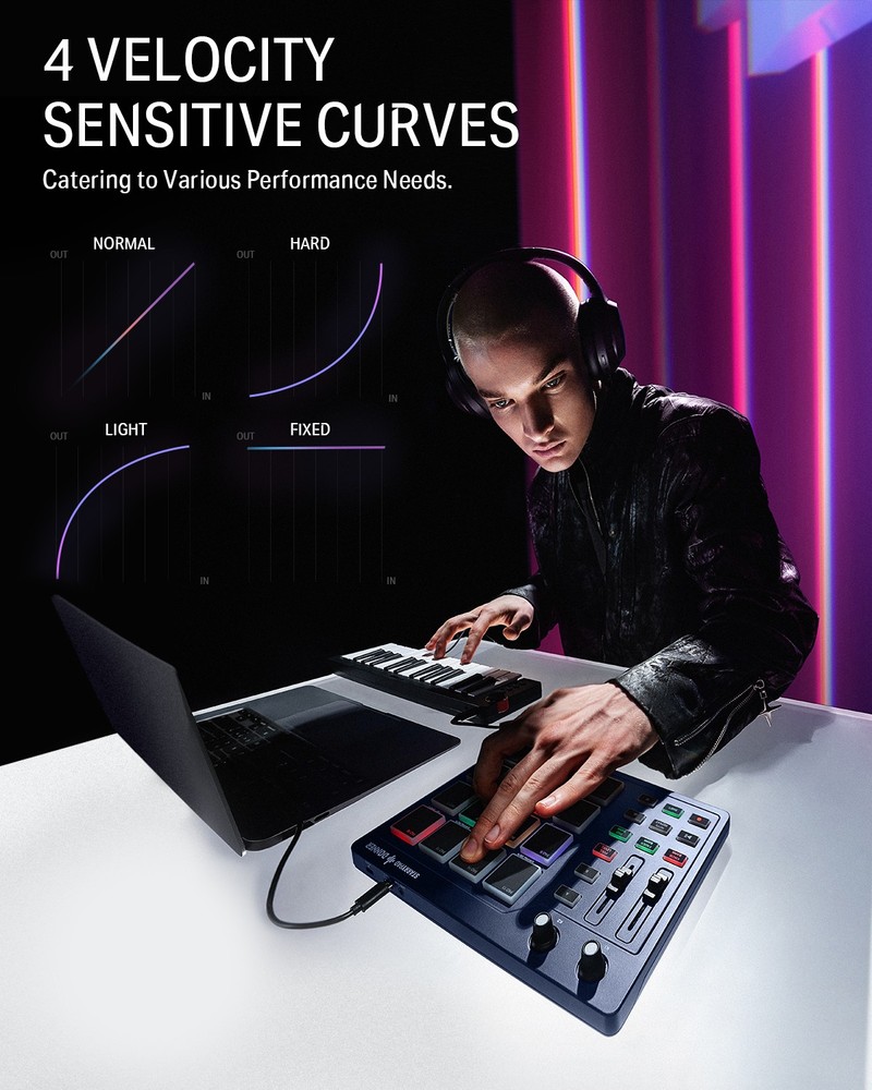 16 Pad MIDI Beat Maker Donner STARRYPAD 2 Assignable Fader Knobs Blue