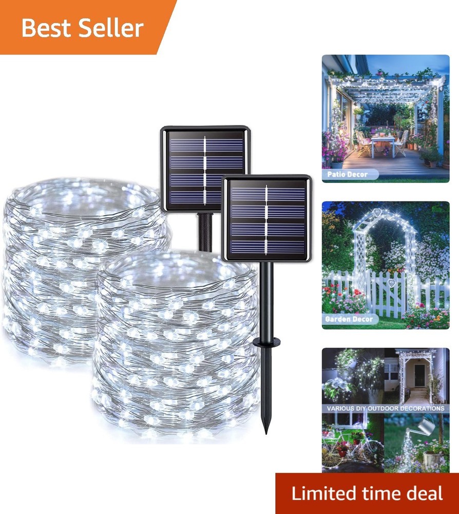 2 Pack Waterproof Solar String Lights 33FT 100 LED White for Yard Garden