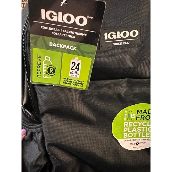 Igloo Repreve 24-Can Cooler Backpack Black Recycled Polyester 4902105