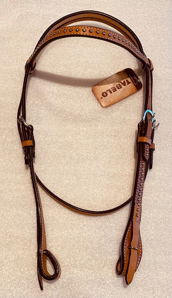 Light Oil Leather Browband Headstall With Stainless Studs Quick Change Bit Ends