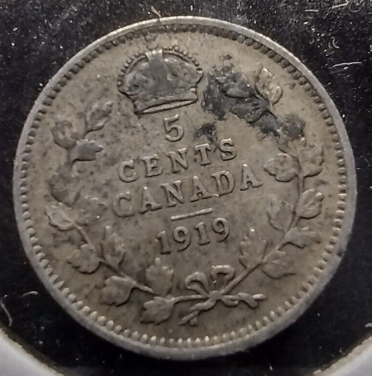 1919 Canada 5 Cents 92.5% silver coin (C)