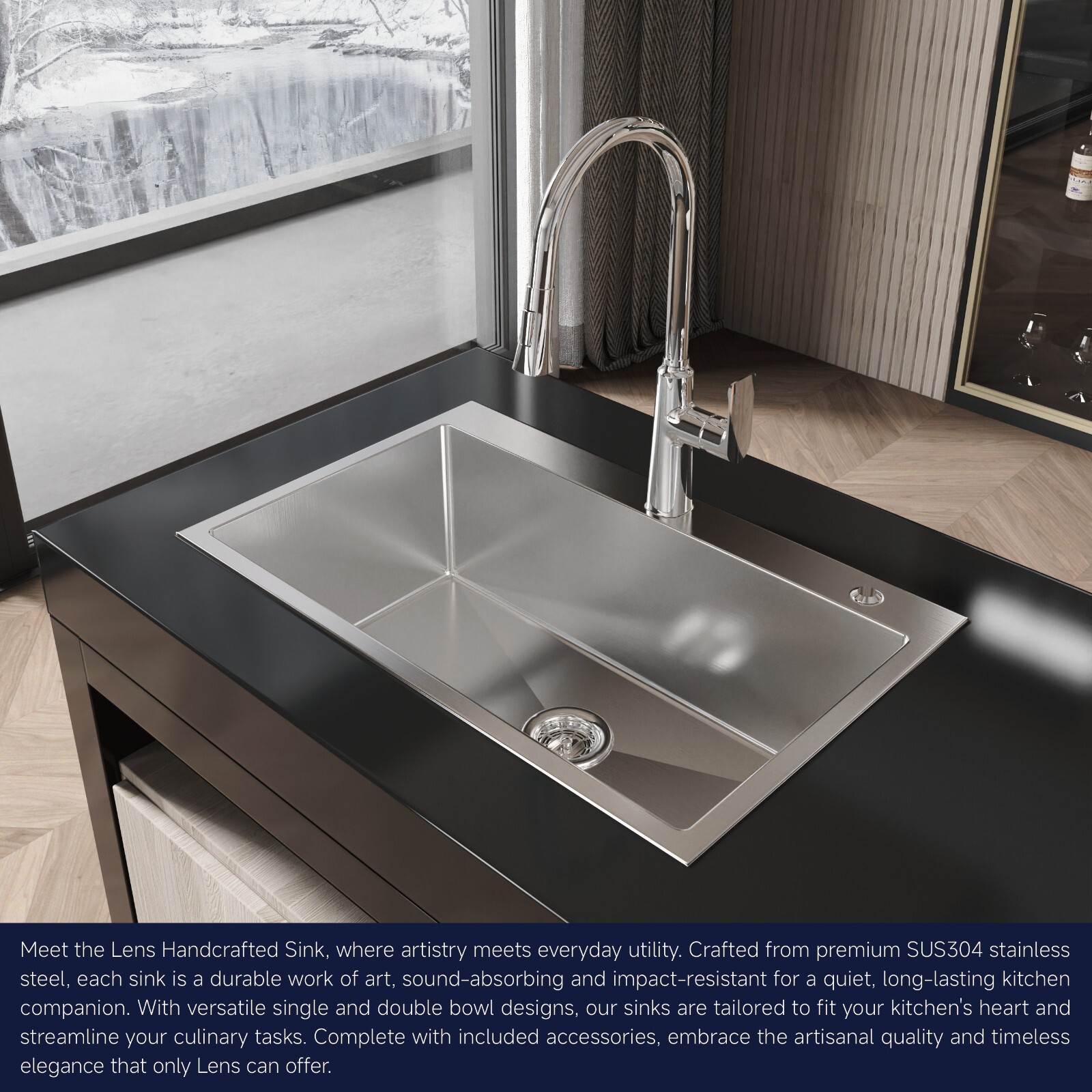 COZY Stainless Steel Kitchen Sink, 30" Single Bowl in Brushed Nickel SSBR04