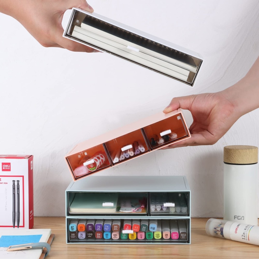 Desk Craft Organizer and Storage with 7 Flat Drawers, Stackable Plastic Deskt...