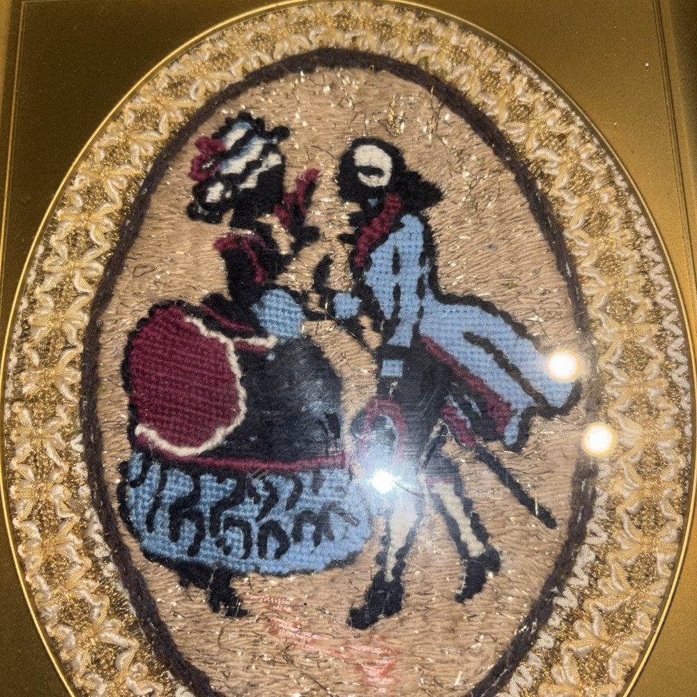 1950s vintage framed needlepoint art