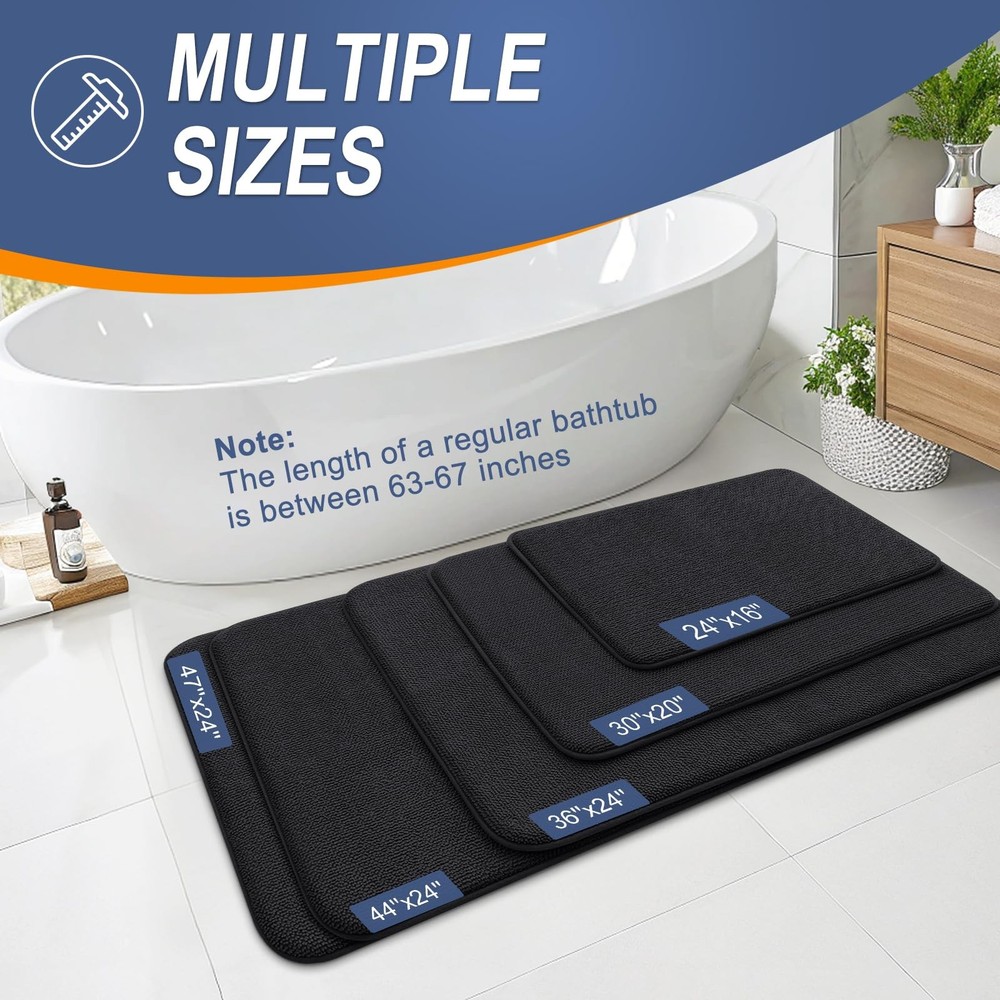 Black 30x20 Thick Memory Foam Bath Mat Rug Extra Soft Absorbent Quick Dry