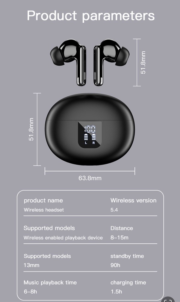 Bluetooth 5.3 Translator Earbuds Mic ANC – iPhone 15, Pixel 9, Galaxy S24