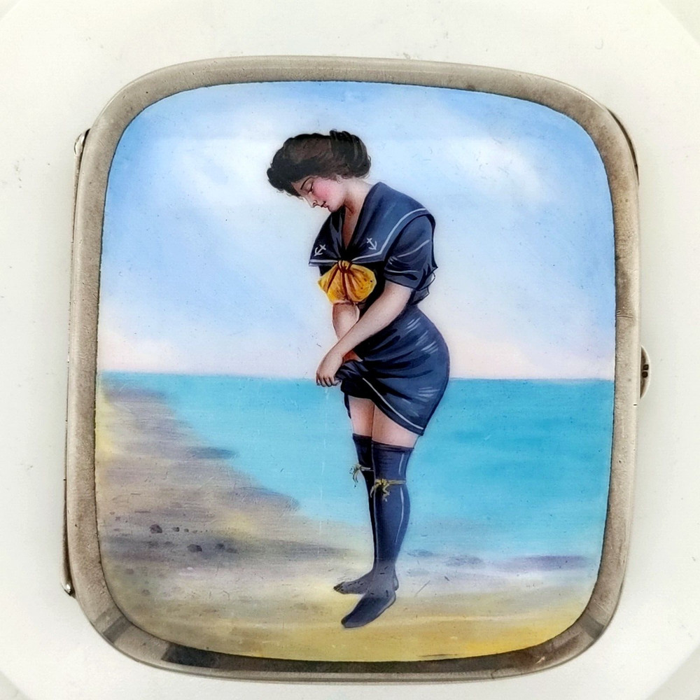 Charming Silver Cigarette Case with Fine Enamelled Scene